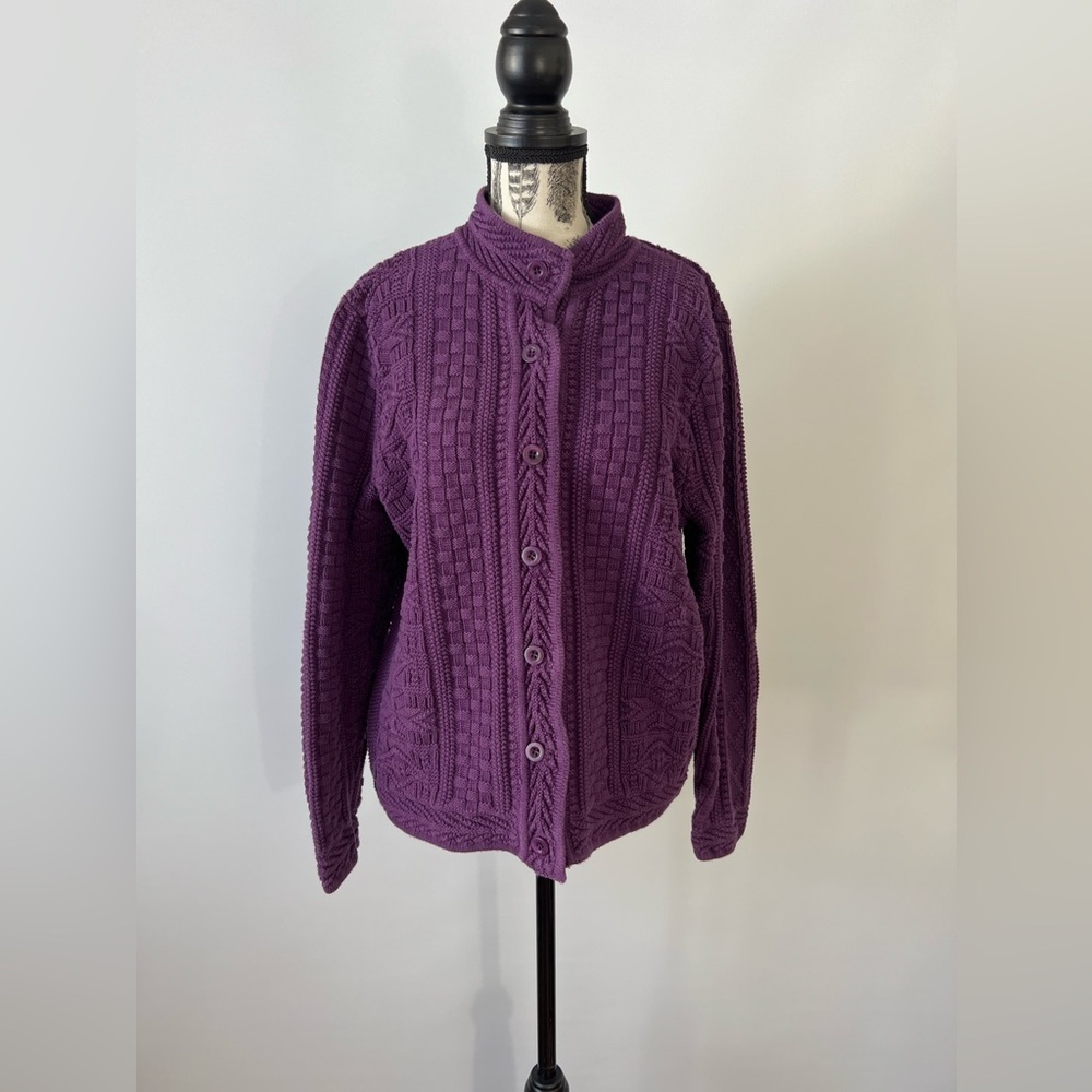 L.L. Bean Purple Cable Knit Button-Up Cardigan